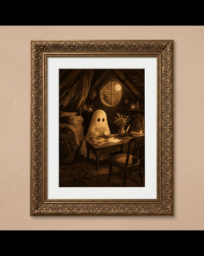 Charming Ghost Writing Letters Scene | Halloween Wall Art Print | Seasonal Refresh