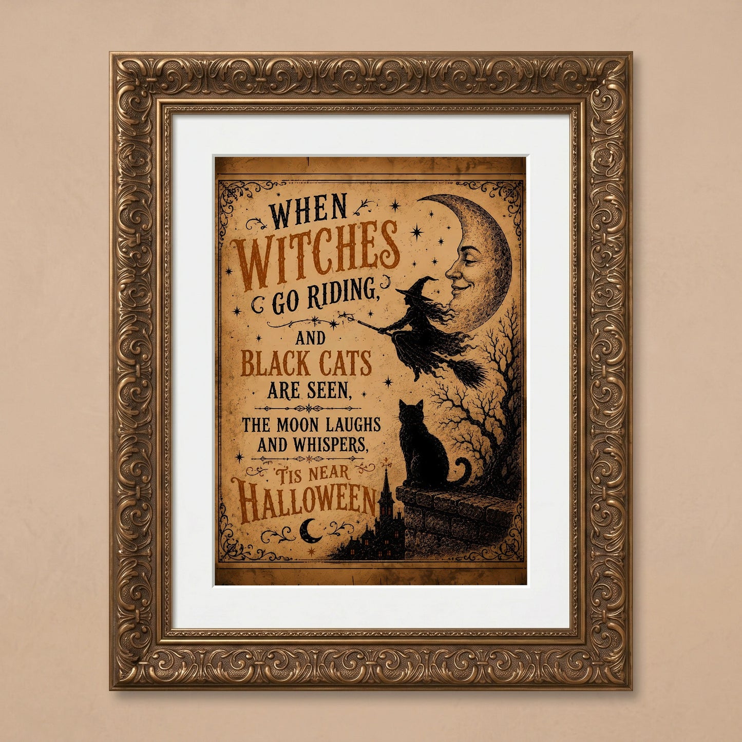 Charming Witches and Black Cats Print