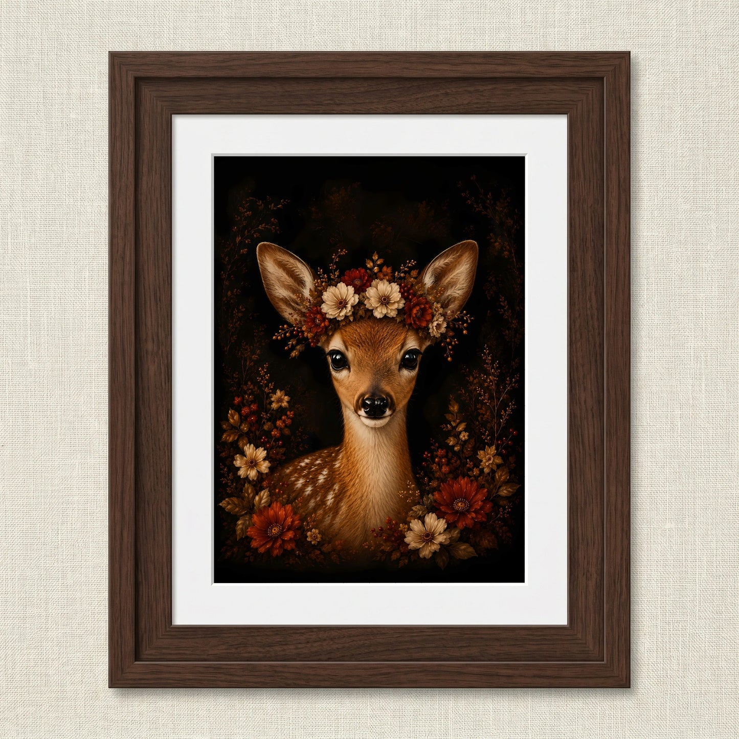 Delightful Fawn with Seasonal Flower Crown | Autumn Wall Art Print | Seasonal Refresh