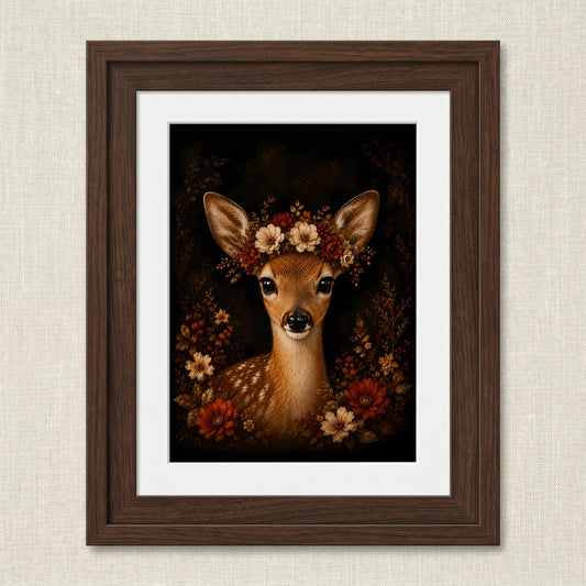 Delightful Fawn with Seasonal Flower Crown | Autumn Wall Art Print | Seasonal Refresh