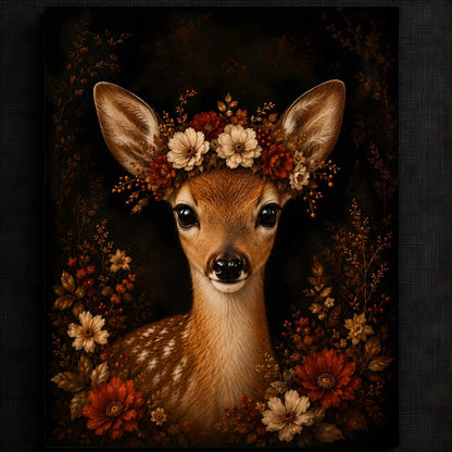 Delightful Fawn with Seasonal Flower Crown | Autumn Wall Art Print | Seasonal Refresh