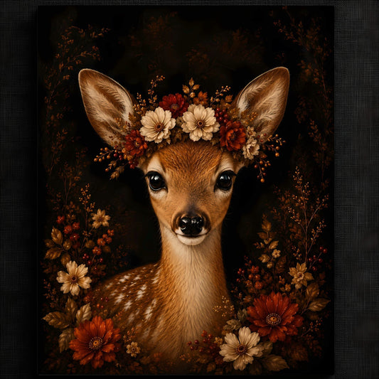 Delightful Fawn with Seasonal Flower Crown | Autumn Wall Art Print | Seasonal Refresh