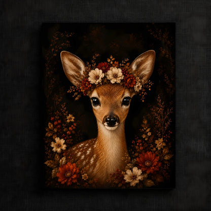 Delightful Fawn with Seasonal Flower Crown | Autumn Wall Art Print | Seasonal Refresh