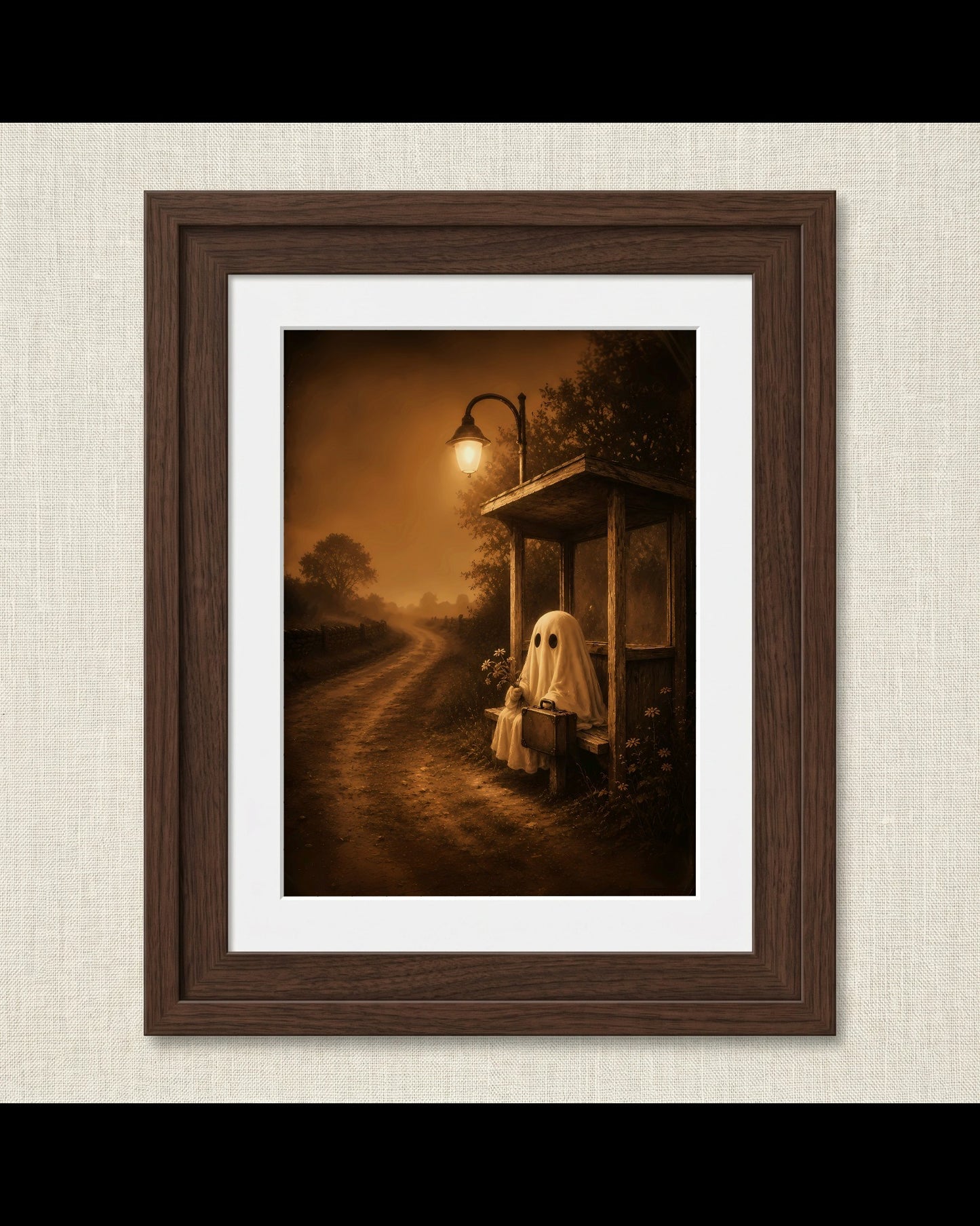 Eerie Ghost at the Bus Stop Print | Halloween Wall Art Print | Seasonal Refresh