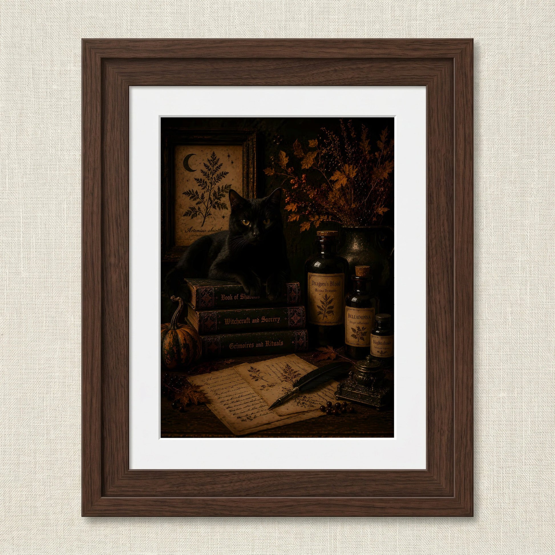 Enigmatic Feline Amongst Enchanted Tomes Print — image 1
