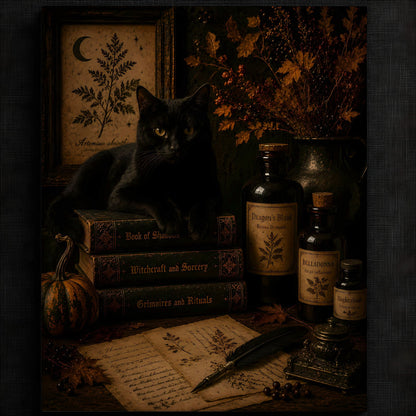 Enigmatic Feline Amongst Enchanted Tomes Print — image 2
