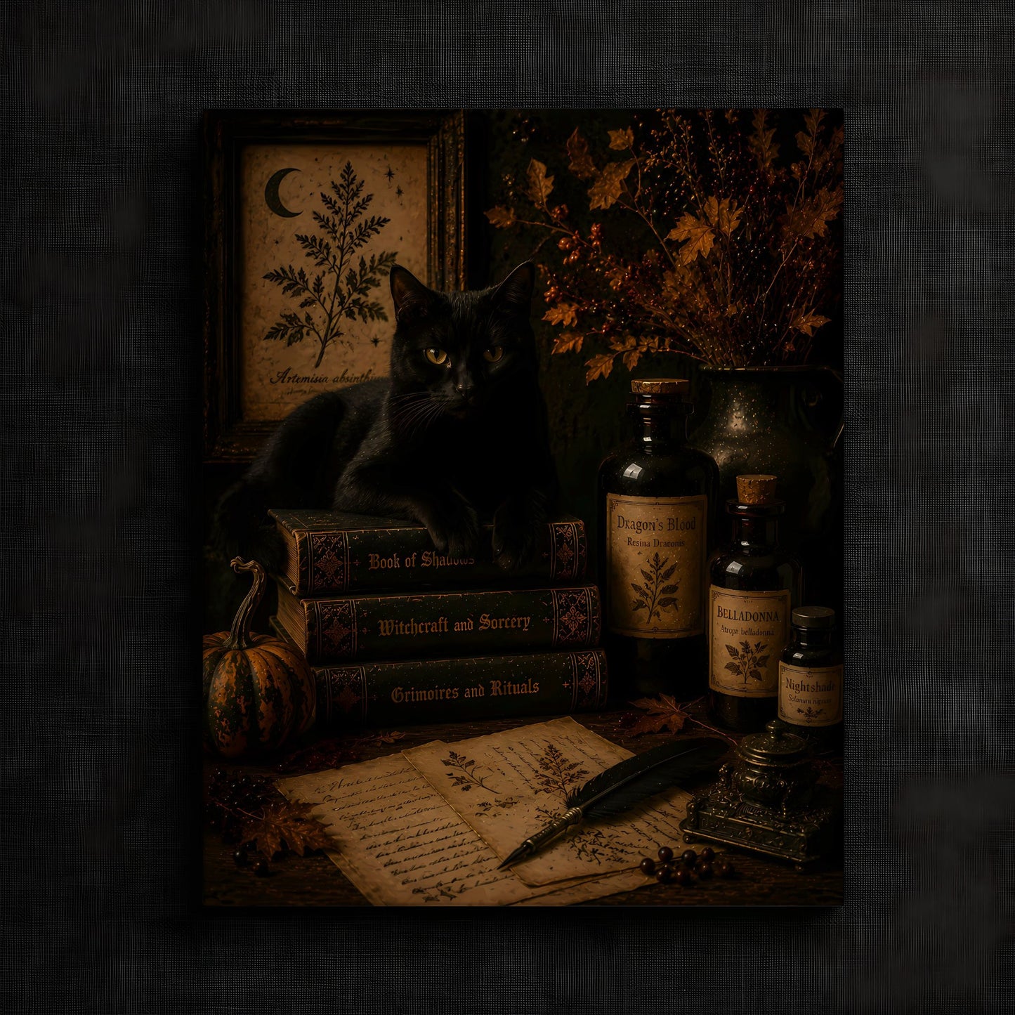 Enigmatic Feline Amongst Enchanted Tomes Print — image 3