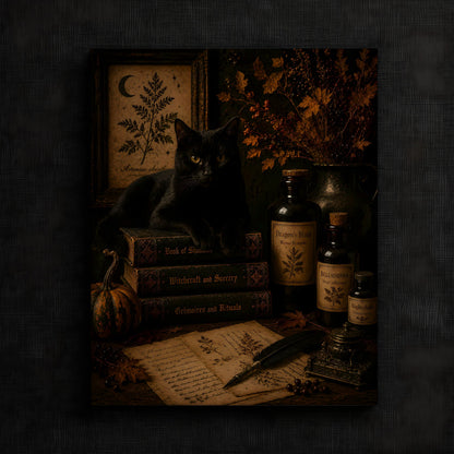 Enigmatic Feline Amongst Enchanted Tomes Print — image 3