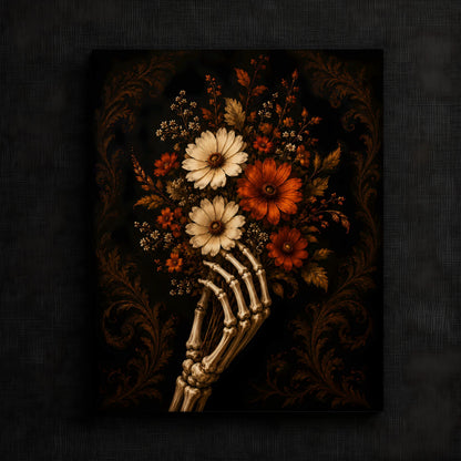Haunting Skeleton with Seasonal Flowers Print | Autumn Wall Art Print | Seasonal Refresh