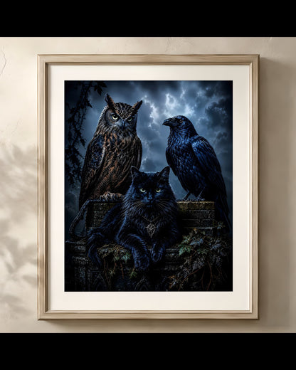 Mysterious Creatures Gathering Print | Halloween Wall Art Print | Seasonal Refresh