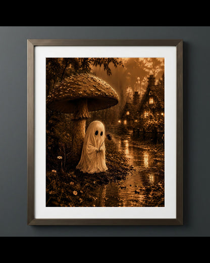 Mysterious Ghost Under Mushroom Print | Autumn Wall Art Print | Seasonal Refresh