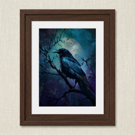 Mysterious Raven Under Moonlight Print