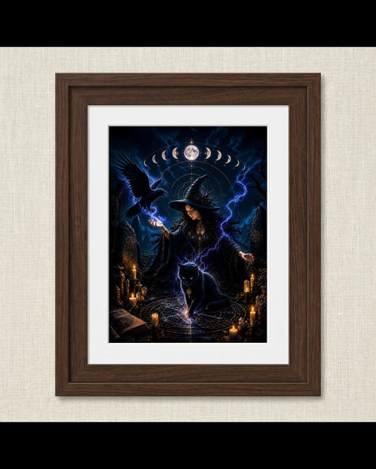 Mystical Witch Casting Spells Illustration | Halloween Wall Art Print | Seasonal Refresh