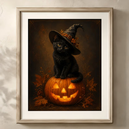 Playful Cat on Pumpkin Artwork — image 1