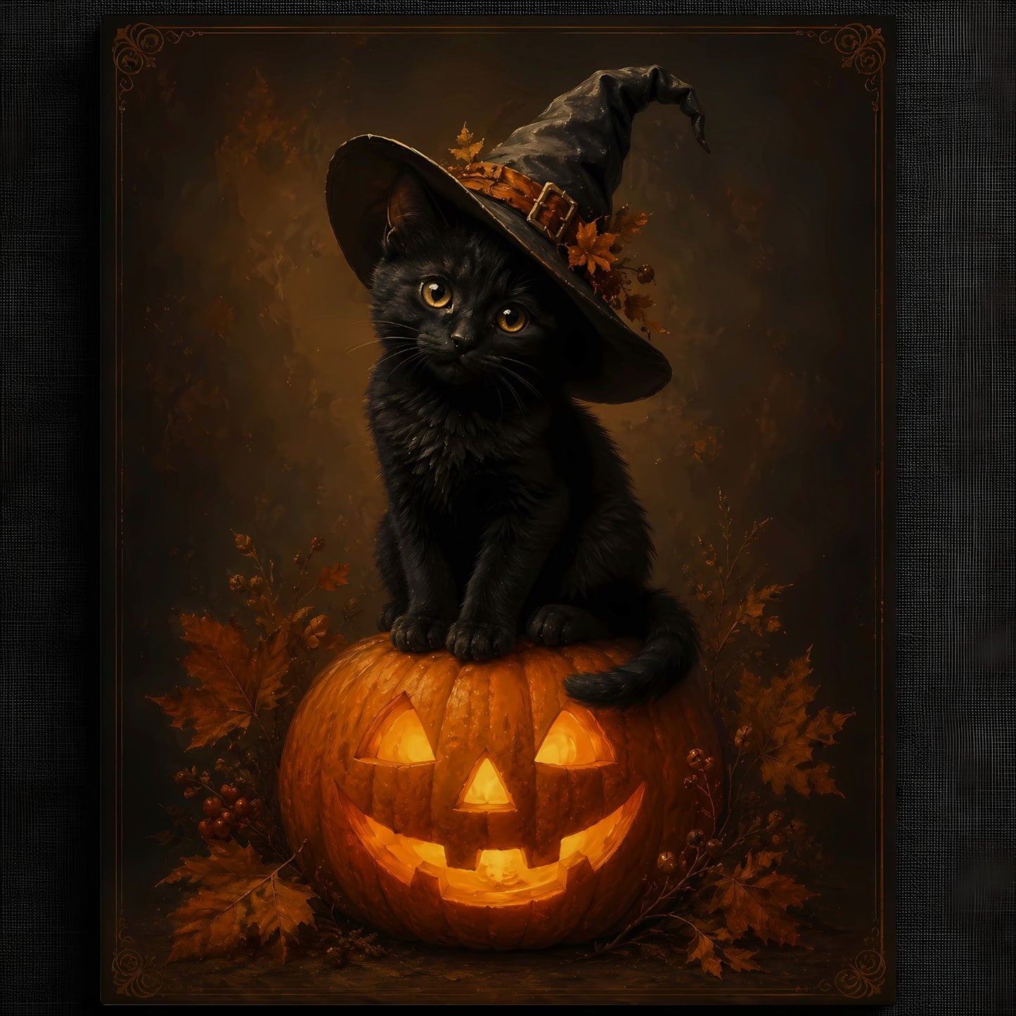 Playful Cat on Pumpkin Artwork — image 2