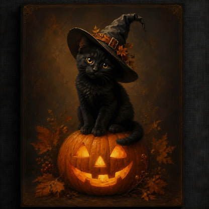 Playful Cat on Pumpkin Artwork — image 2