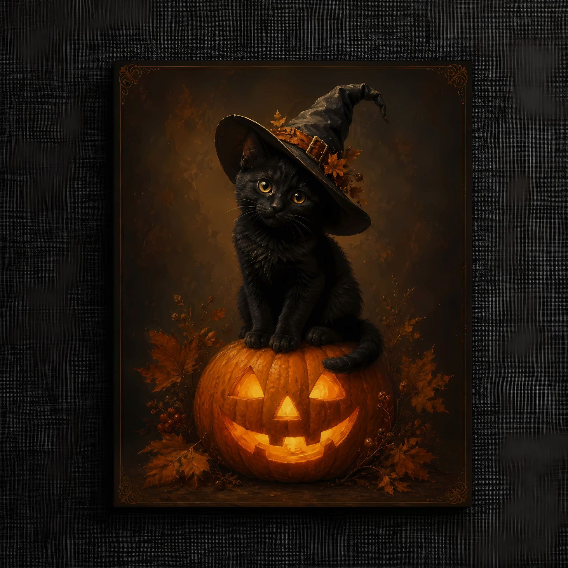 Playful Cat on Pumpkin Artwork — image 3
