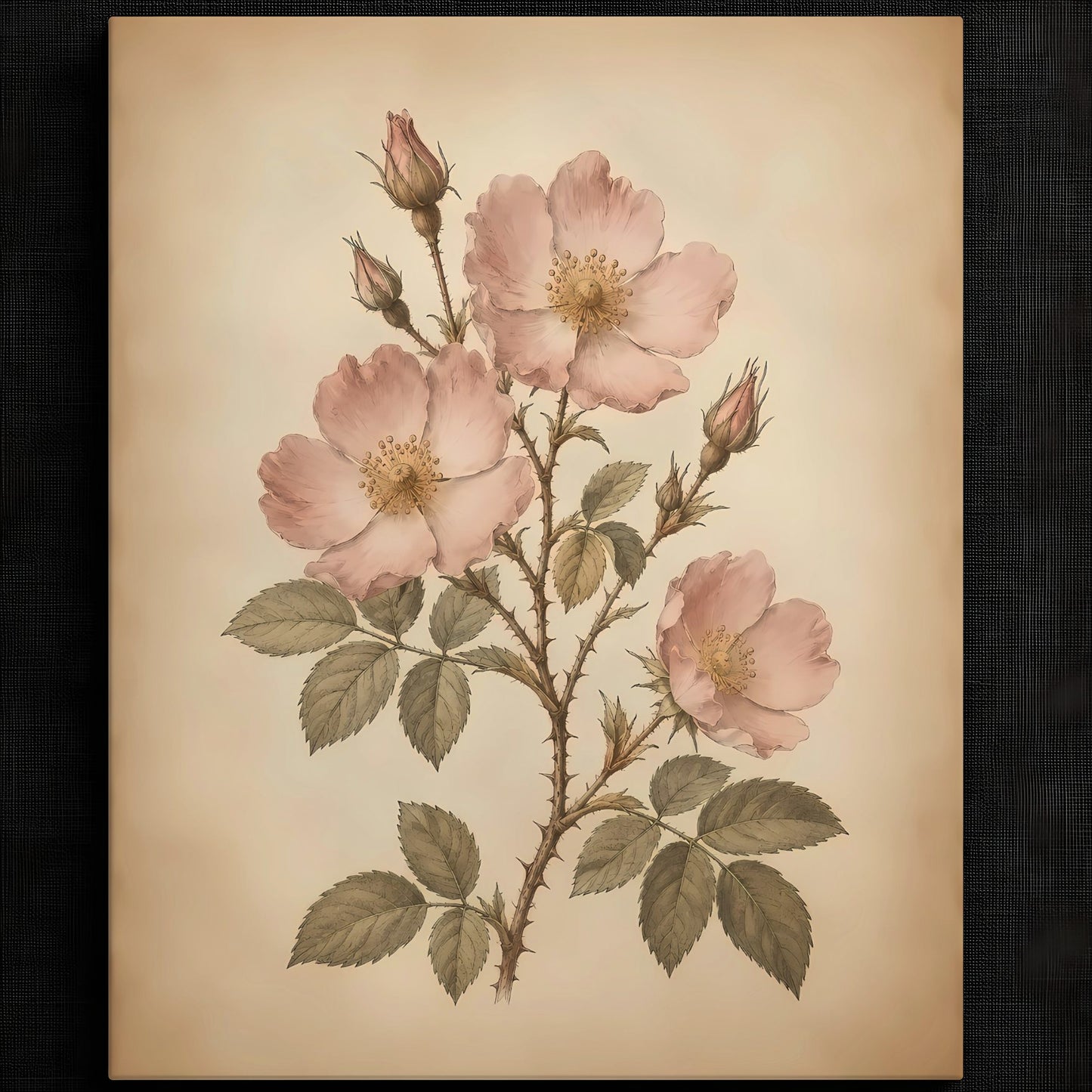 Soft Wild Rose Artwork — Vintage floral illustration of pink roses