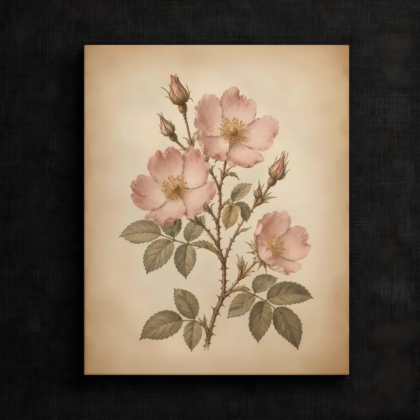 Soft Wild Rose Artwork — Vintage floral artwork featuring pink roses