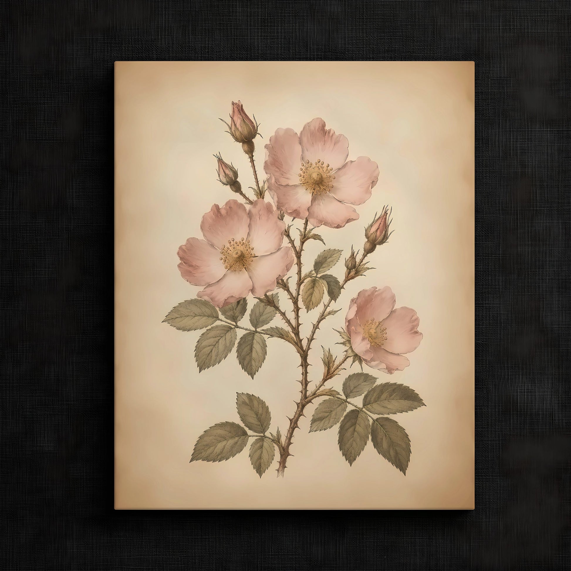 Soft Wild Rose Artwork — Vintage floral artwork featuring pink roses