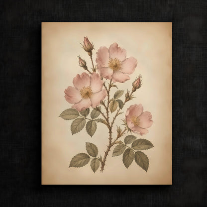 Soft Wild Rose Artwork — Vintage floral artwork featuring pink roses
