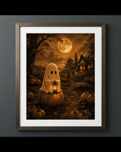 Whimsical Ghost Lantern Scene | Autumn Wall Art Print | Seasonal Refresh