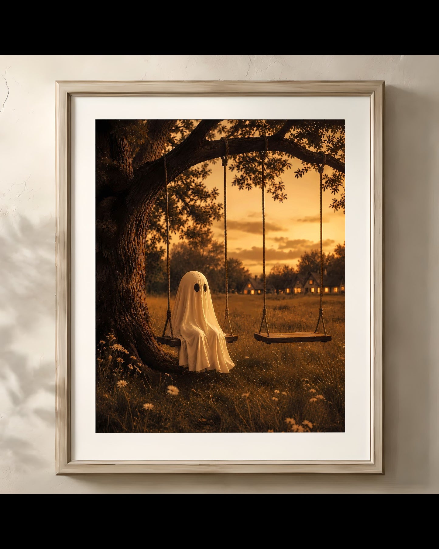 Whimsical Ghost on Swing Print | Halloween Wall Art Print | Seasonal Refresh