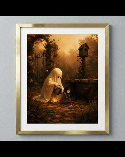 Whimsical Ghostly Gardener Print | Autumn Wall Art Print | Seasonal Refresh