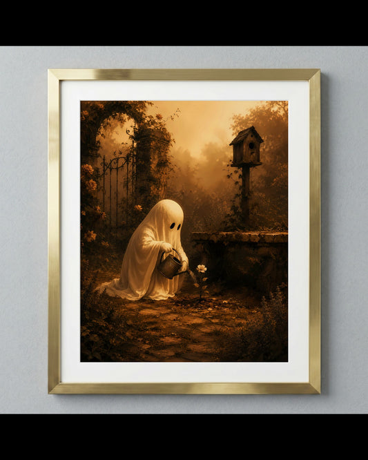 Whimsical Ghostly Gardener Print | Autumn Wall Art Print | Seasonal Refresh