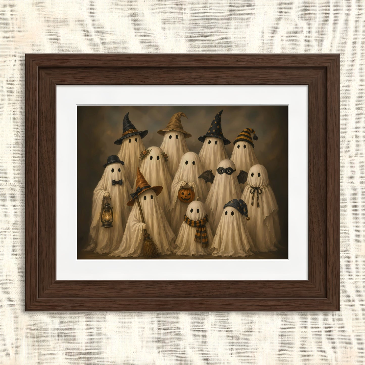 Whimsical Haunting Friends Artwork — Framed artwork of playful ghosts in costumes