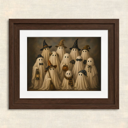 Whimsical Haunting Friends Artwork — Framed artwork of playful ghosts in costumes
