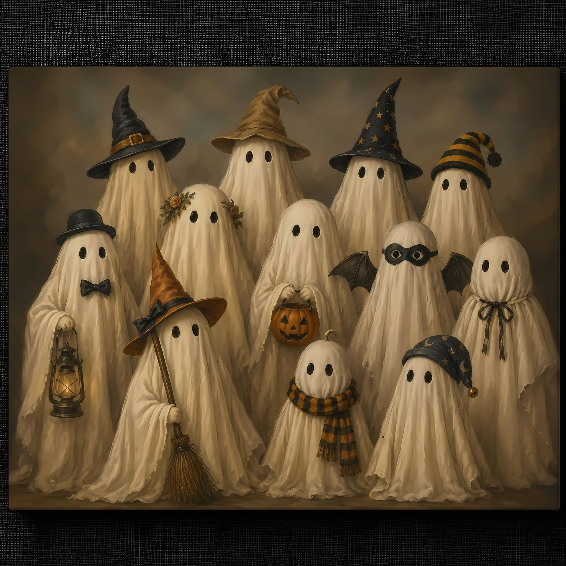 Whimsical Haunting Friends Artwork — Ten whimsical ghosts in various costumes